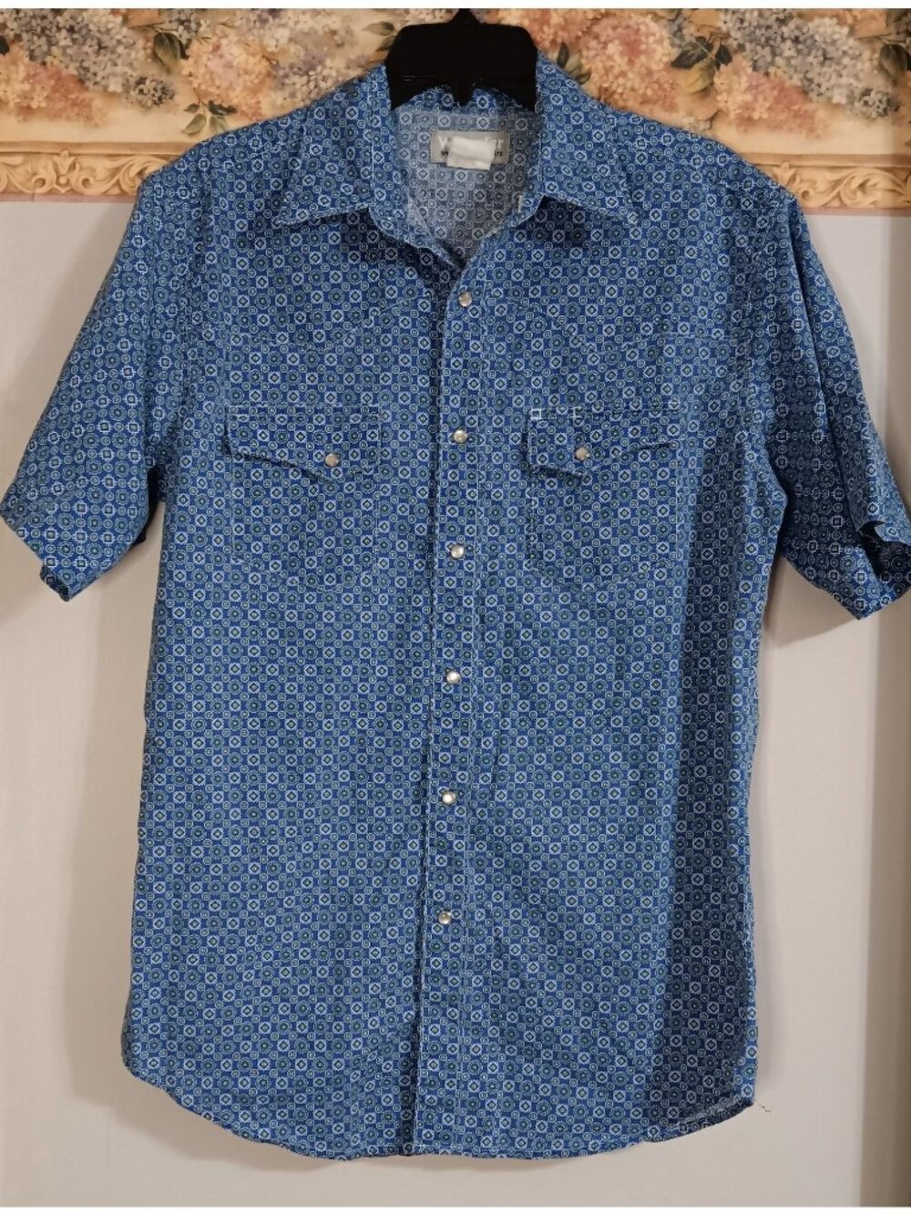 Wrangler Wrancher Blue Pearl Snap Vintage Classic Colorful Cowboy Western Party